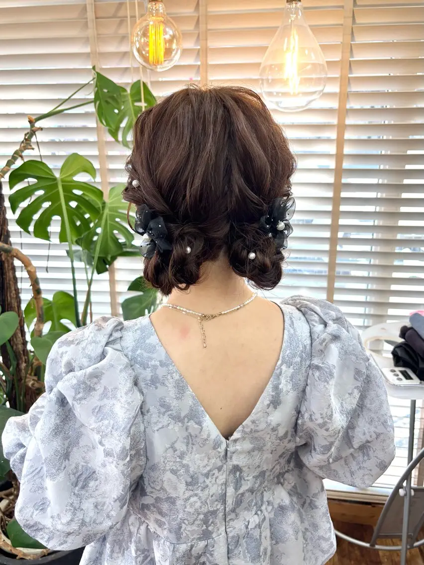 セミロング ヘアアレンジ お団子ヘア ヘアセット ヘアメイク＆着付け 福岡高宮mikuのヘアスタイル