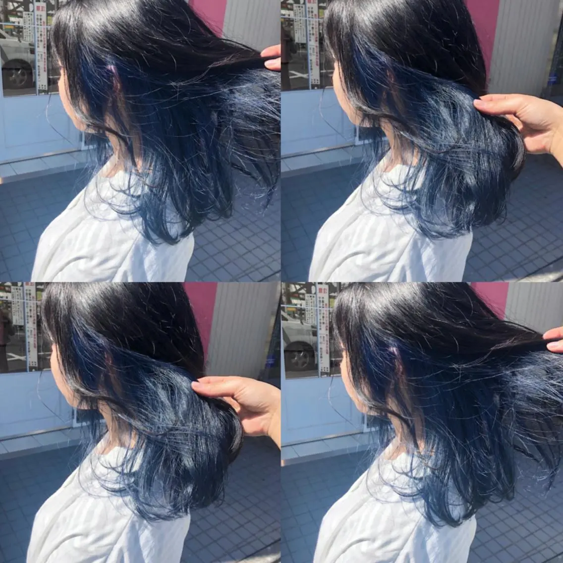 ミディアム カラー ブリーチ ブルーカラー ネイビーカラー ウルフカット ハッシュカット/七海のヘアスタイル