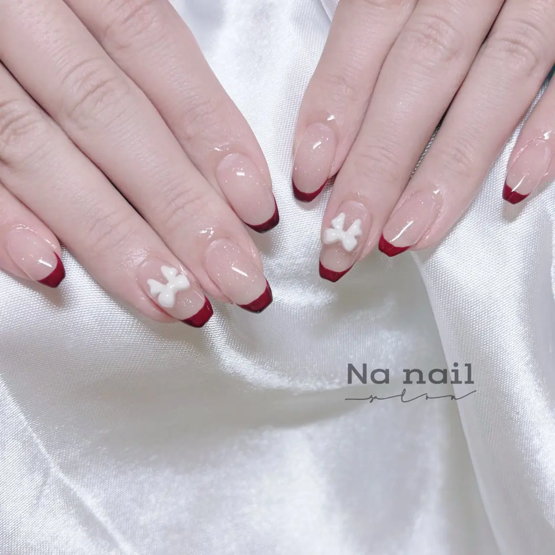 ネイル フレンチネイル ジェルネイル ガーリー オフィスネイル 赤色 ハンドネイル ハンドケア CC Nail 高田馬場のネイルデザイン