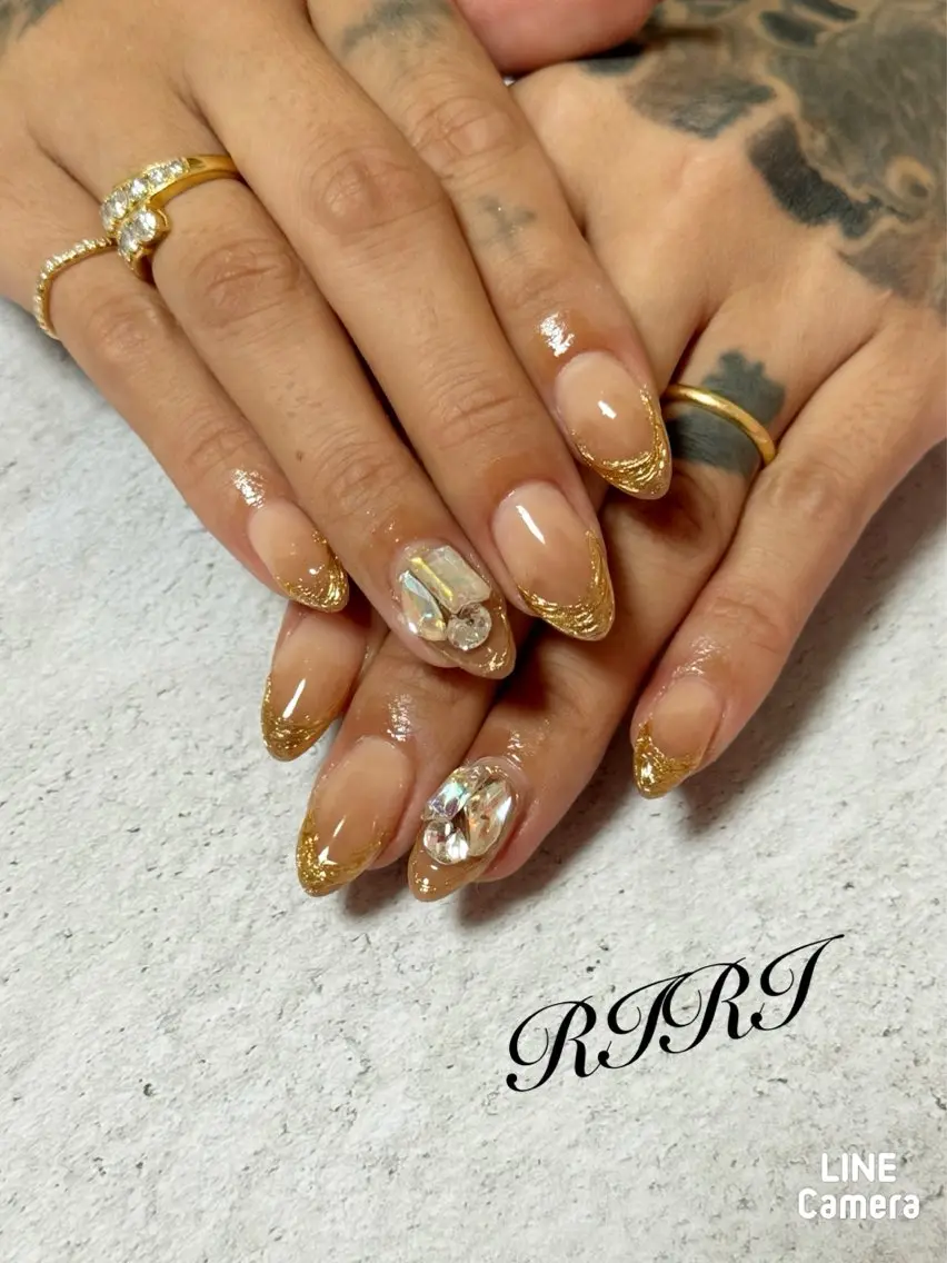 ネイル ジェルネイル キラキラネイル ミラーネイル ショートネイル riri オーナーのネイルデザイン