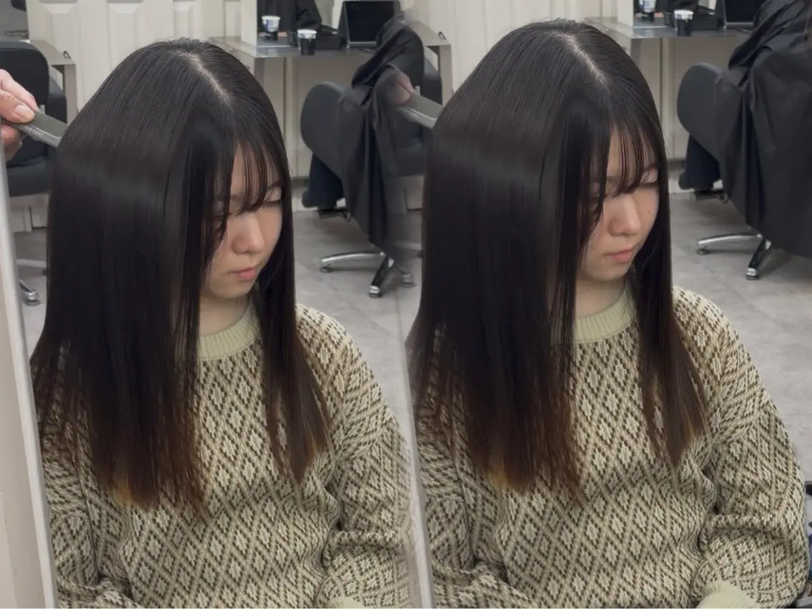 セミロング 縮毛矯正 トリートメント 🫧とぅるん艶髪🫧 透明感カラー×猿渡のヘアスタイル