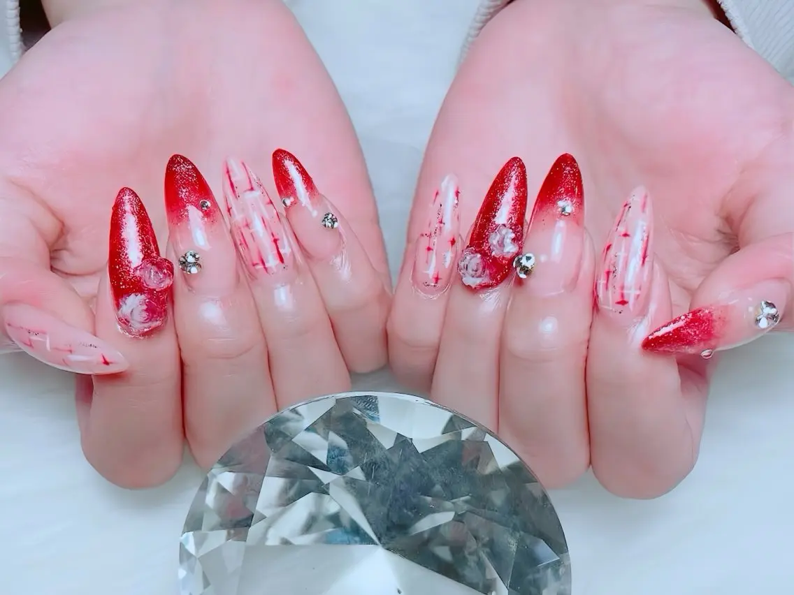 ネイル アートネイル チークネイル 桜ネイル フレンチネイル ガラスフレンチ ハンドネイル Rin Nail 新大久保店のネイルデザイン