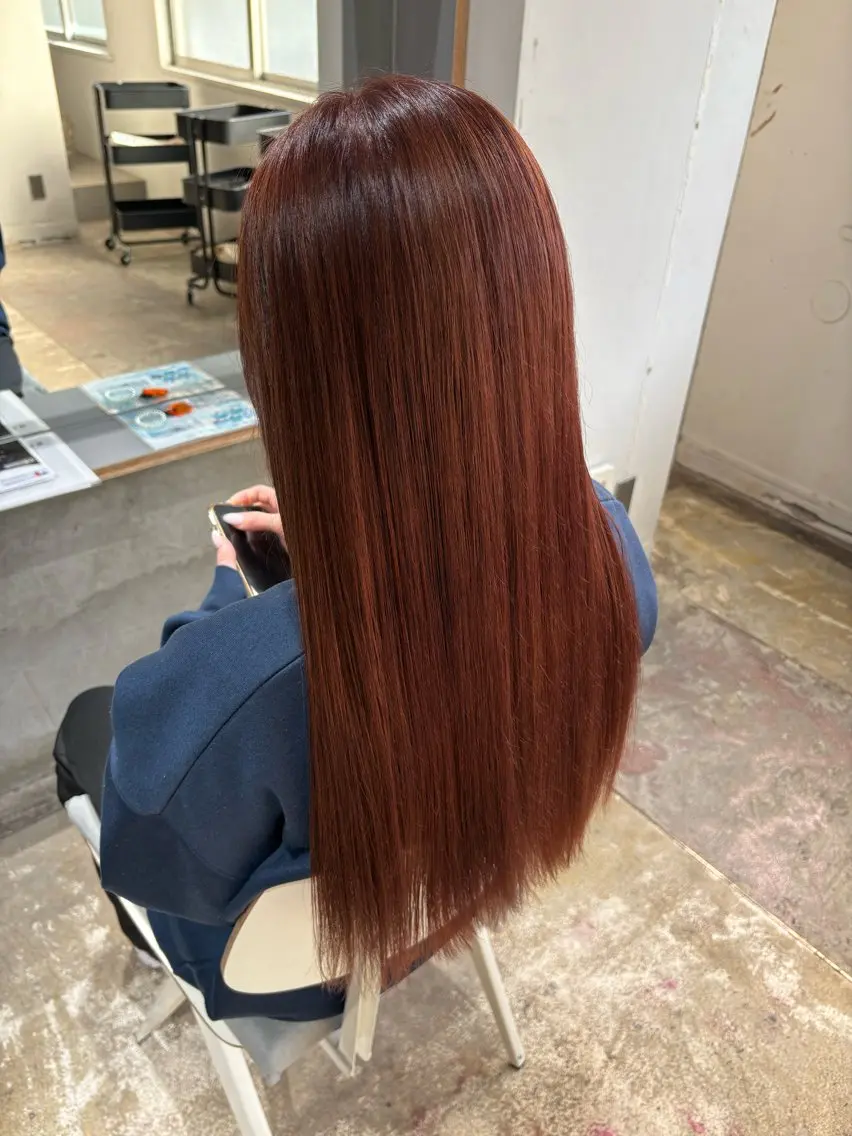 ロング カラー 黒髪 ブリーチ ダブルカラー ブリーチなしカラー ピンクカラー ヘアカラー 玉置七海✨ ／透明感／髪質改善のヘアスタイル