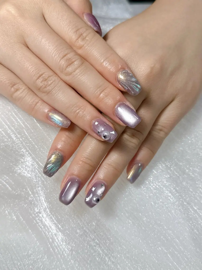 ネイル オーロラネイル ブルー フットネイル フレンチネイル ジェルネイル kiki nail たまプラーザのネイルデザイン