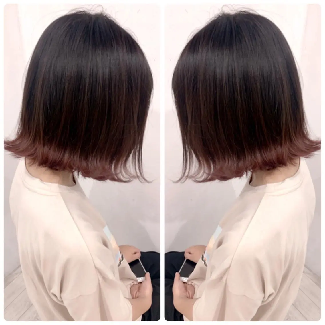 ミディアム カラー アッシュ バレイヤージュ ブリーチ デザインカラー グレージュ カット ヘアカラー 京都大人女性ショート 徒歩1分/秋山のヘアスタイル