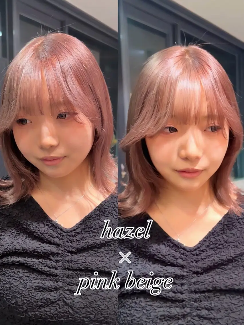 ミディアム カラー ベージュカラー ピンクカラー ピンクベージュ 旭岡龍明/ハイトーン /ケアブリーチのヘアスタイル