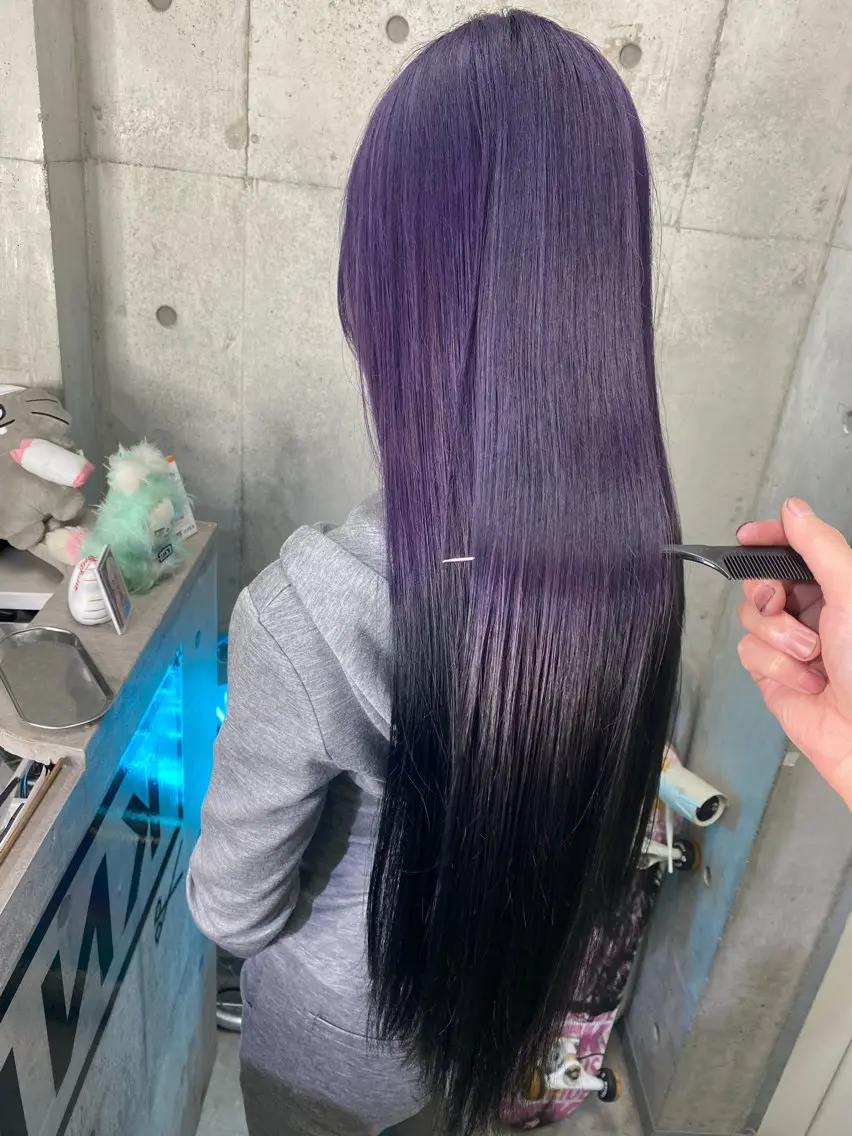 ロング カラー 黒髪 バイオレットカラー ロング 國分 伸也のヘアスタイル