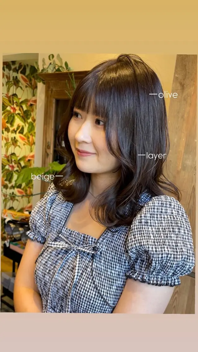セミロング カラー ベージュカラー オリーブベージュ レイヤーカット 小顔カット カット ヘアカラー トリートメント akari 🌼透明感カラーのヘアスタイル