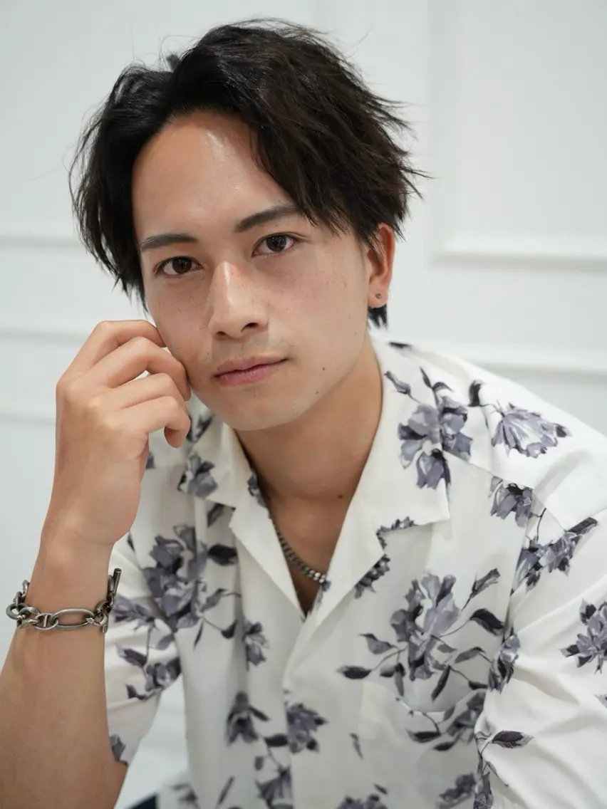 メンズ センターパート マッシュ メンズパーマ 波巻きパーマ カット パーマ 北脇 健治のヘアスタイル