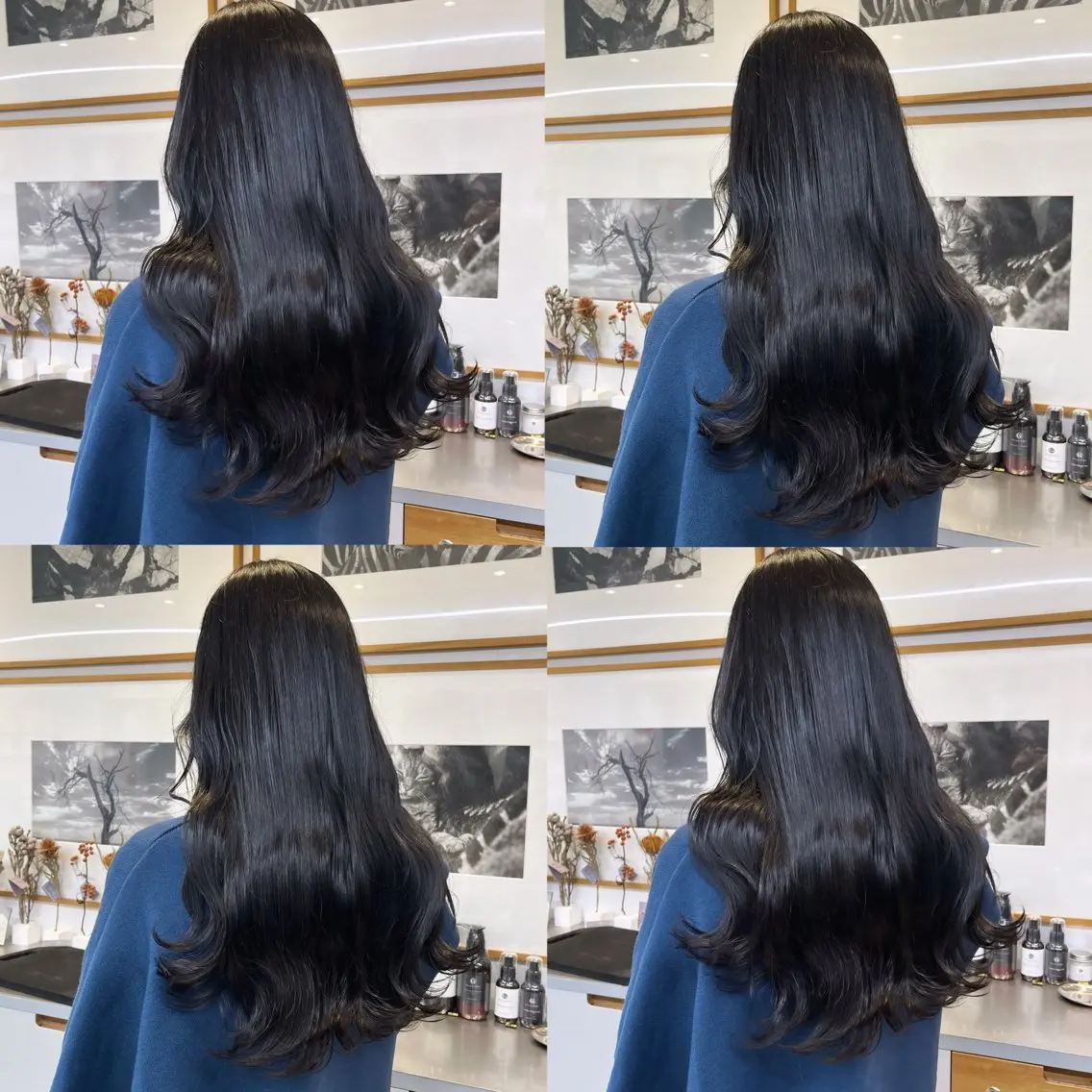 ロング カラー 黒髪 ブルーカラー ブルーブラック グレーブラック ナチュラルブラック ヘアカラー トリートメント ヘッドスパ カジュアルを女っぽく 𝗮𝘆𝗮𝗰𝗼のヘアスタイル
