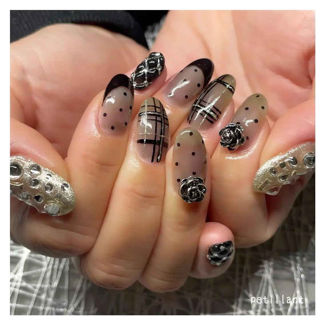 ネイル アートネイル 持ち込み ツイードネイル nail salon petillantのネイルデザイン
