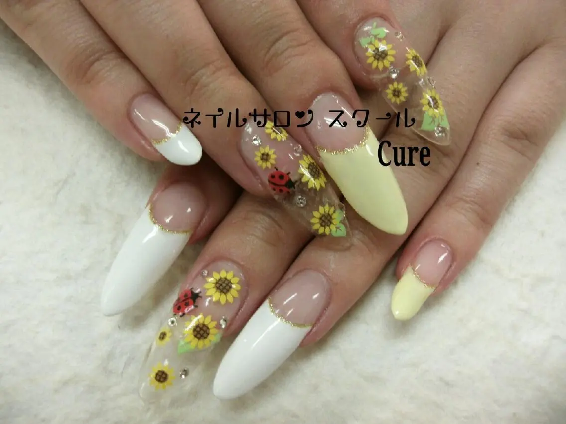 ロング ネイル 長さ出し 夏ネイル ネイルサロン Cureのネイルデザイン