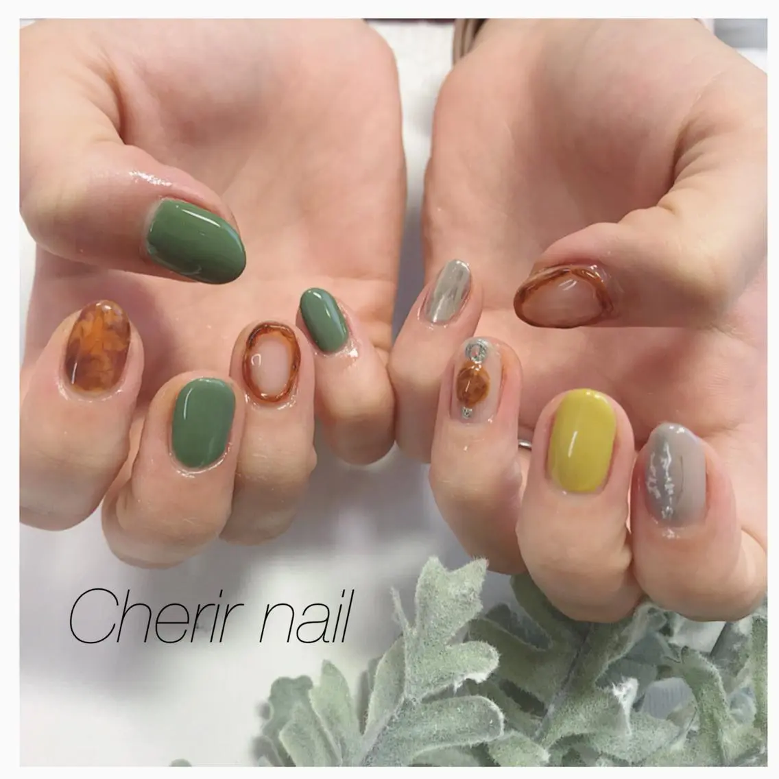 ネイル べっ甲ネイル クリアネイル ミラーネイル ワンカラーネイル Cherirnail kaoriのネイルデザイン