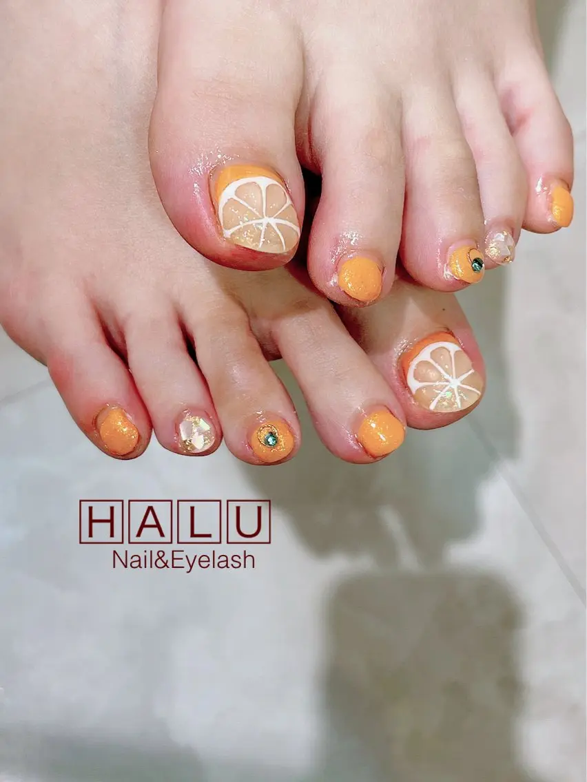 ネイル オレンジ HALU ハルのネイルデザイン