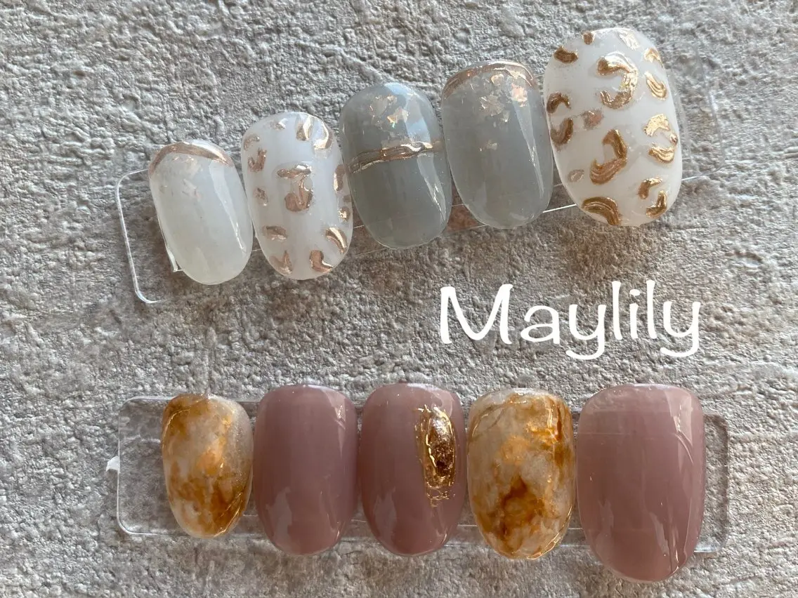 ネイル アニマル柄 べっ甲ネイル ミラーネイル ピンク ハンドネイル Nail salon Maylilyのネイルデザイン