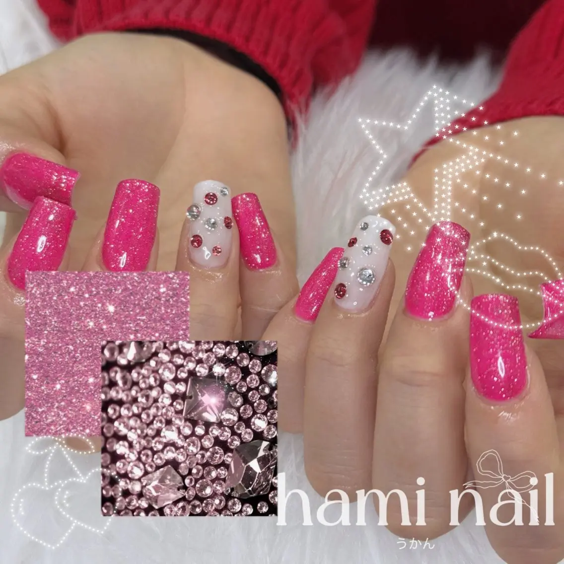 ネイル ハンドネイル ハンドケア 🎀うかん 🎀チップ長さ出しのネイルデザイン