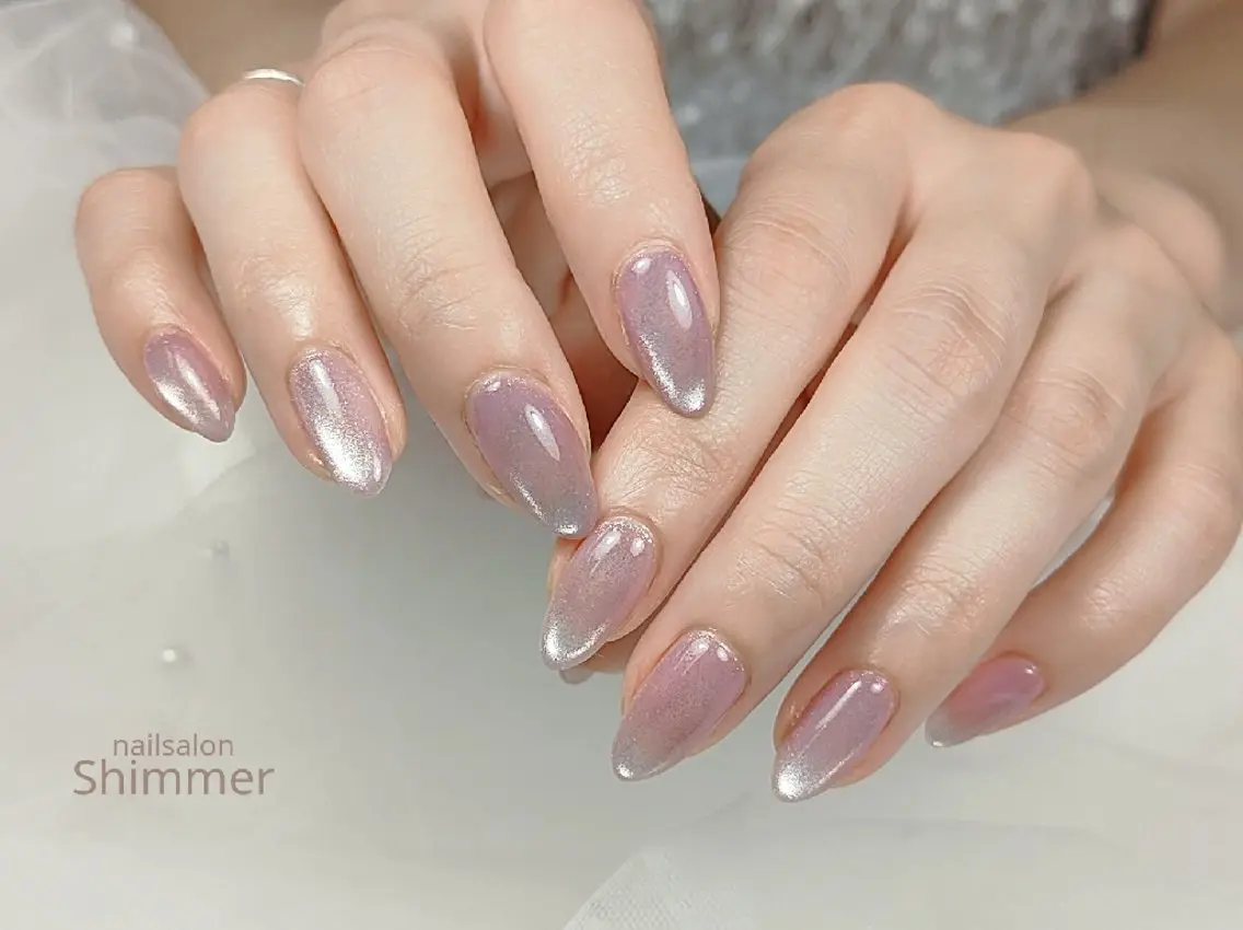 ネイル マグネットネイル ピンク シルバー Shimmer Asakoのネイルデザイン