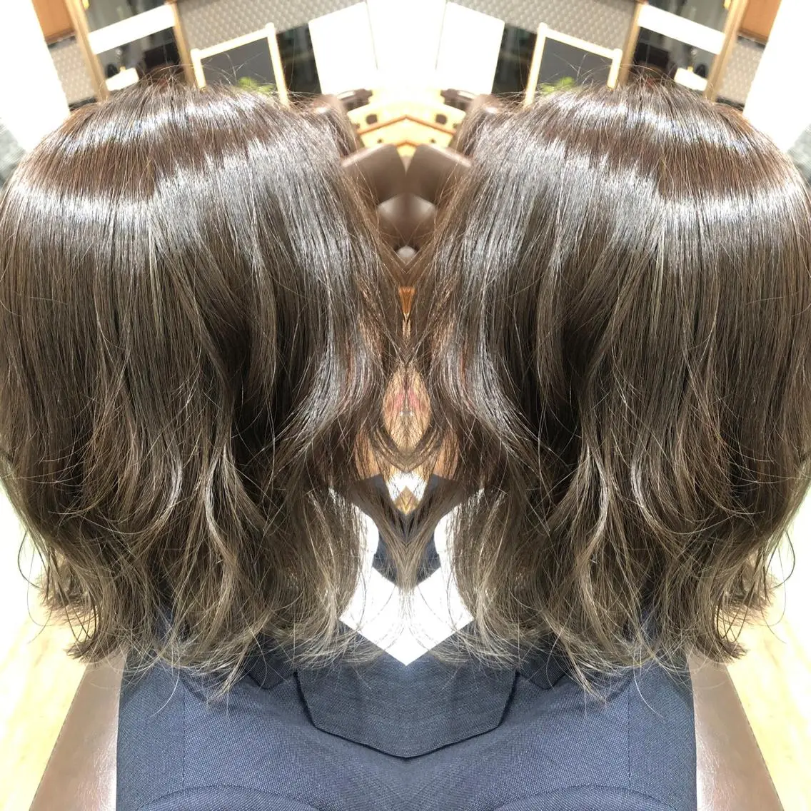 ミディアム カラー ベージュカラー ブリーチ 透明感カラー ブリーチなしカラー 堀谷 彩花のヘアスタイル