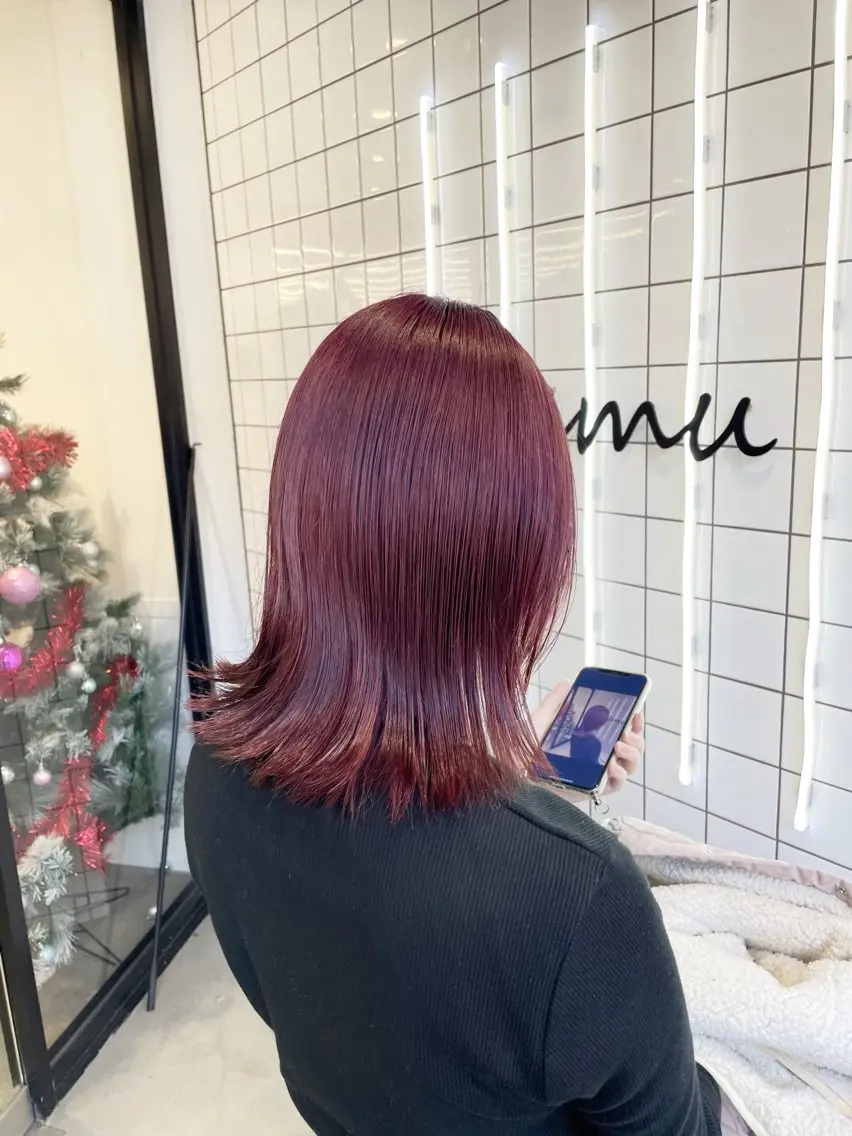 ショート カラー パーマ ヘアアレンジ メンズ カシス ピンクカラー 髪質改善 トリートメント mona/ ストレートスタイル✨のヘアスタイル