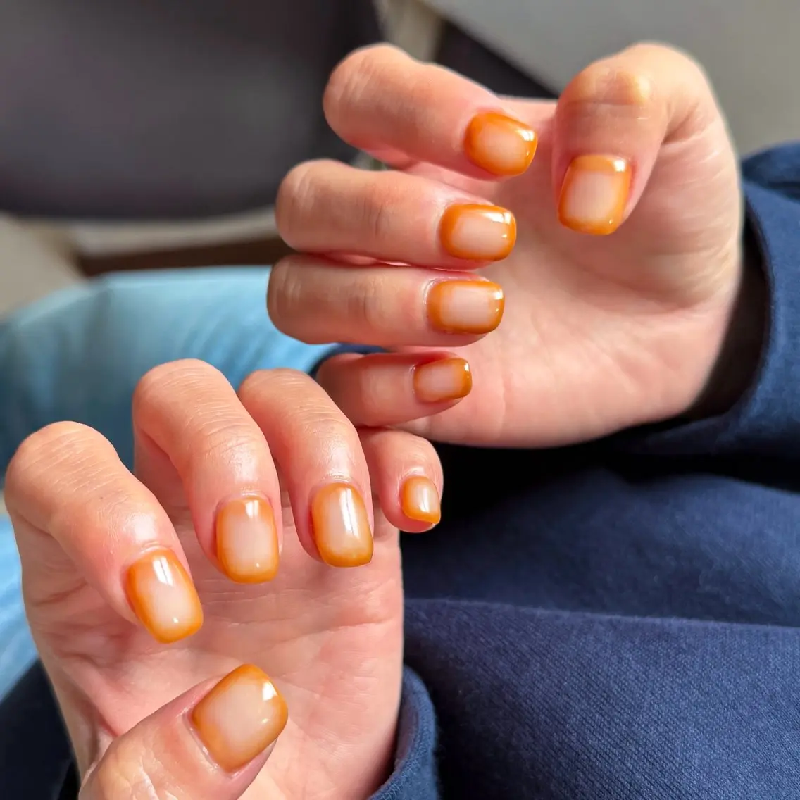 ネイル ブラウン クリアネイル ニュアンスネイル オレンジ ハンドネイル pointillé .ayaのネイルデザイン