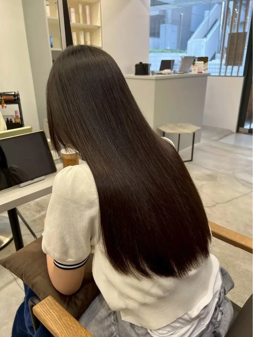 ロング パーマ 縮毛矯正 🍒モテ暖色カラー × うる艶✧ ゆなのヘアスタイル