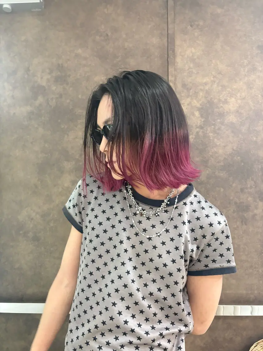 ミディアム メンズ ボブ ヘアカラー ヘアセット Yuzu️🫧/艶髪 カラー/韓国ヘアのヘアスタイル