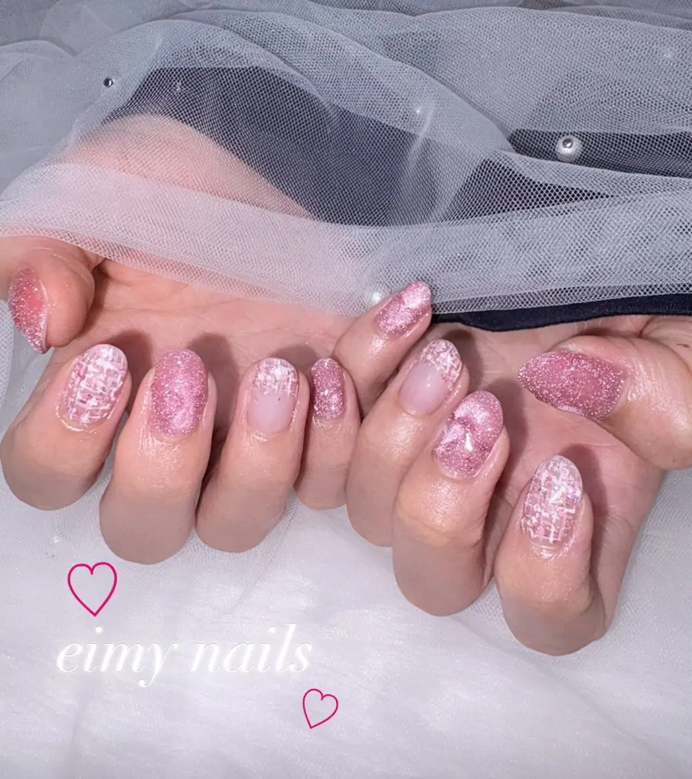 ネイル アートネイル フラッシュネイル フラッシュマグ フレンチネイル ハート ハンドネイル eimy nails♡のネイルデザイン