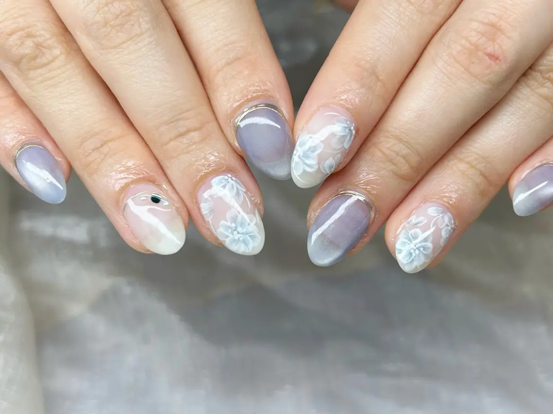ネイル アートネイル 成人式 長さ出し フットネイル マグネットネイル ハンドネイル Lino Nailのネイルデザイン