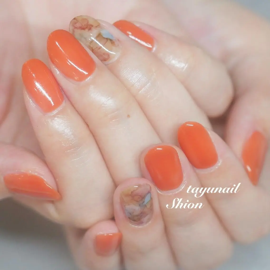 ネイル アートネイル ブルー ジェルネイル オレンジ パラジェル ネイルサロン 【たゆnail】のネイルデザイン