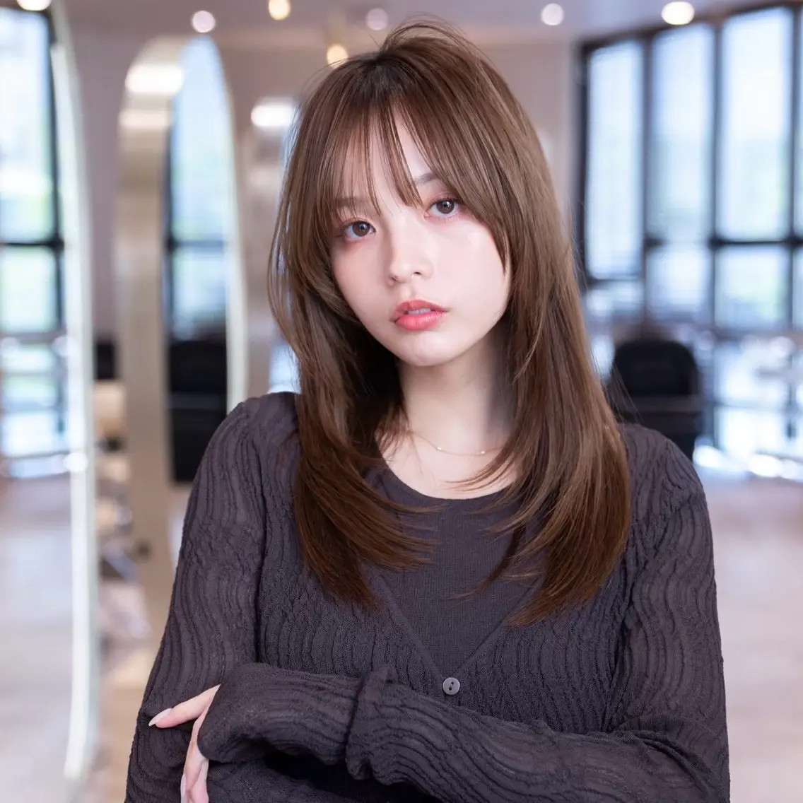 セミロング ボブ 顔まわりレイヤー 顔周りカット ハッシュカット 髪質改善 原宿/韓国/髪質改善 /レイヤー/ボブのヘアスタイル