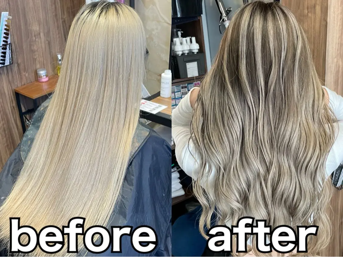 ロング カラー バレイヤージュ レイヤーカット ヘアカラー トリートメント Lull1人美容室 バレイヤージュのヘアスタイル
