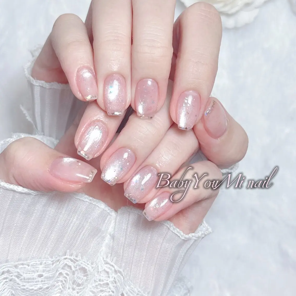 ネイル オーロラネイル チークネイル 成人式 フットネイル フレンチネイル ハンドネイル BabyYouMi nailのネイルデザイン