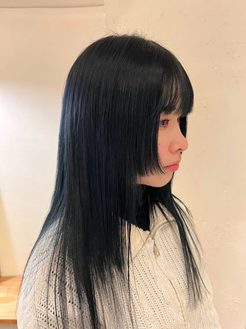 ロング カラー 黒髪 ブリーチ ブルーカラー ブルーブラック ケアブリーチ ナチュラルカラー/ 韓国レイヤー/ヒロトのヘアスタイル