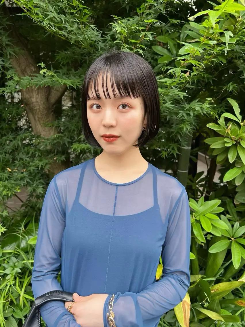 ショート カラー 切りっぱなしボブ ボブ ワイドバング メンズヘア/大人男子 /ナチュラルのヘアスタイル