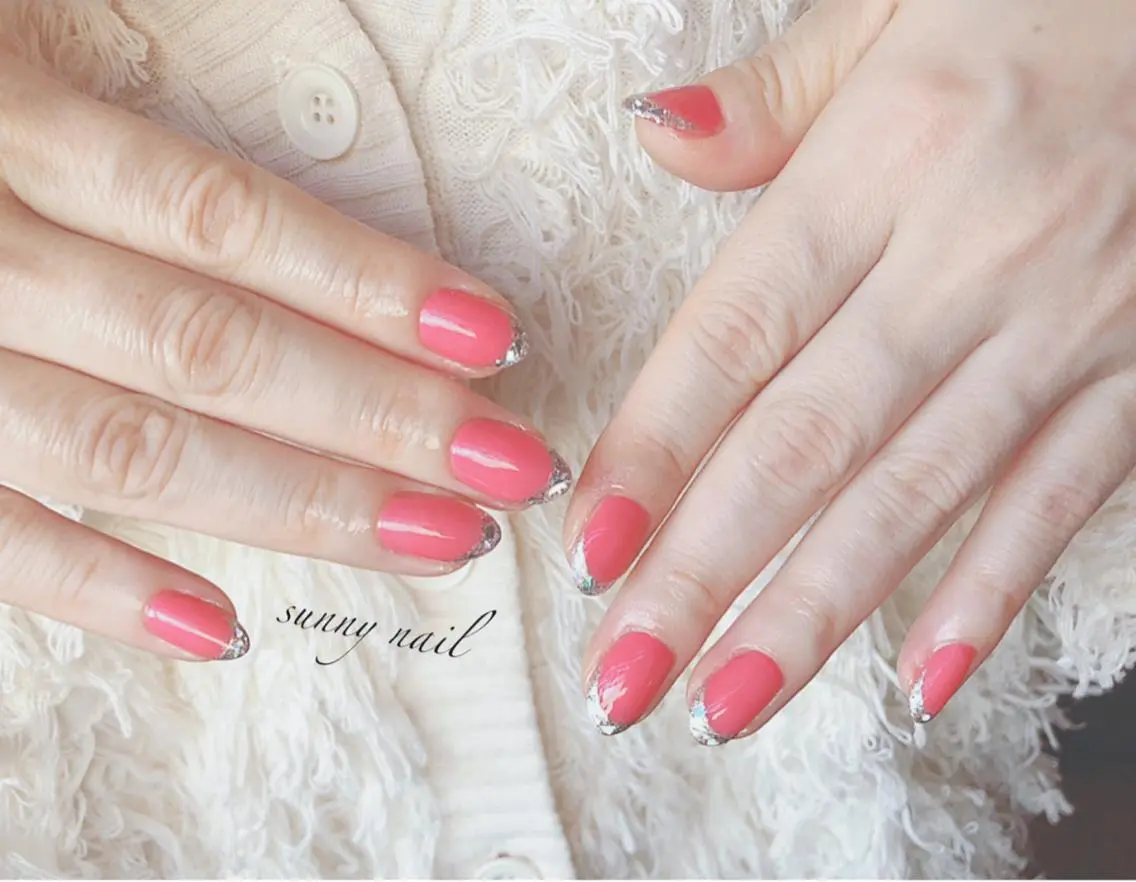 ネイル フレンチネイル ガラスフレンチ ピンク sunny nailのネイルデザイン