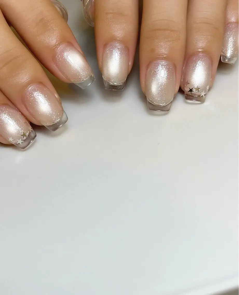 ネイル クリアネイル フレンチネイル ラメ(グリッター) マグネットネイル ミラーネイル HANA /NOEM nailsalonのネイルデザイン