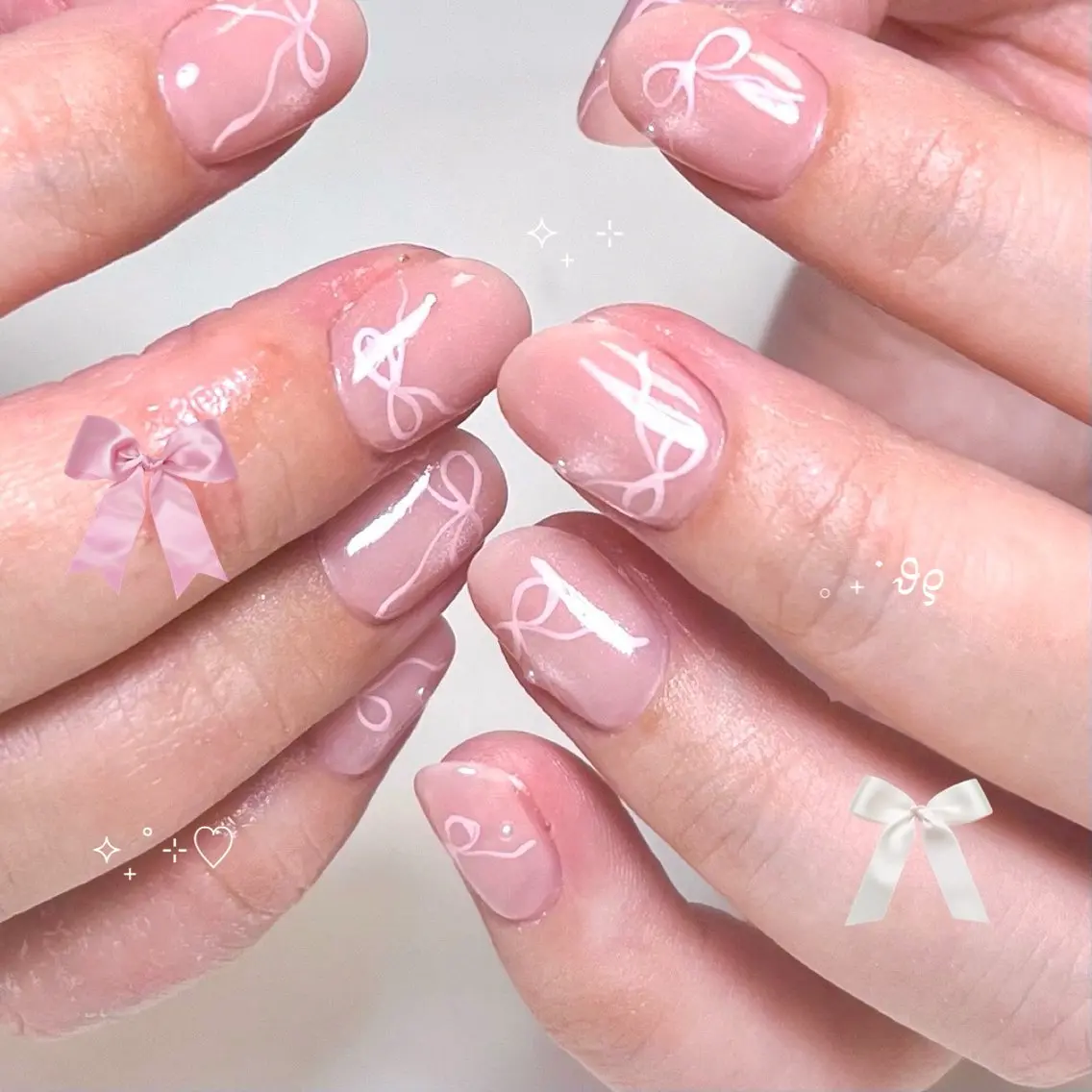 ネイル リボン ハンドネイル いちごパフェ ゆいのネイルデザイン