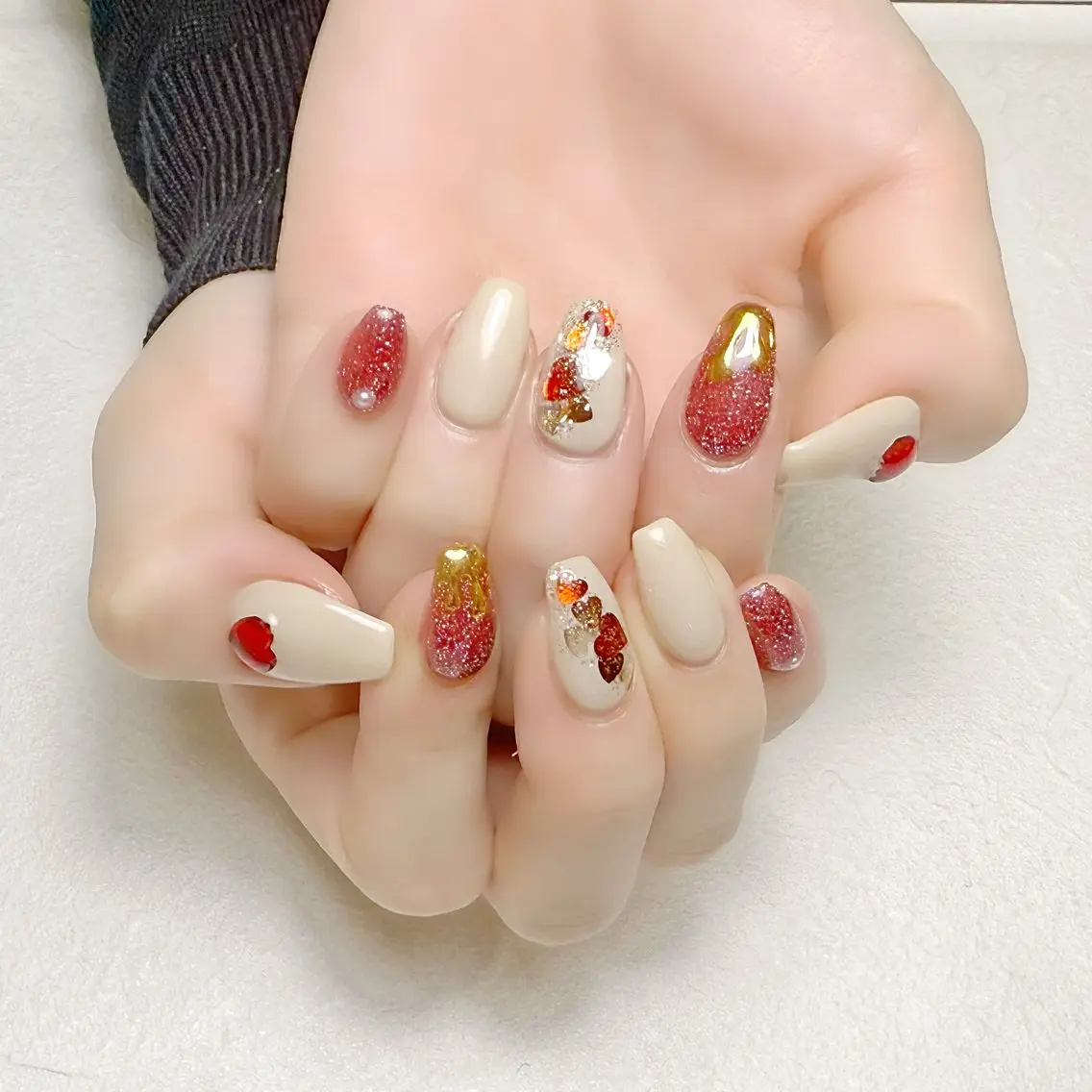 ネイル ハート ミラーネイル バレンタイン rouse nail RISATOのネイルデザイン