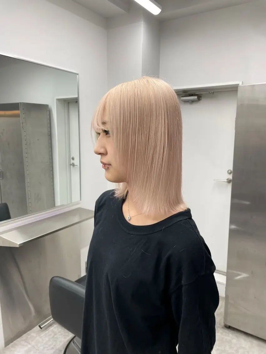 ミディアム カラー ブロンド ピンクカラー ヘアカラー 【🥀履歴修正🥀】 ハイトーン職人/拓真のヘアスタイル