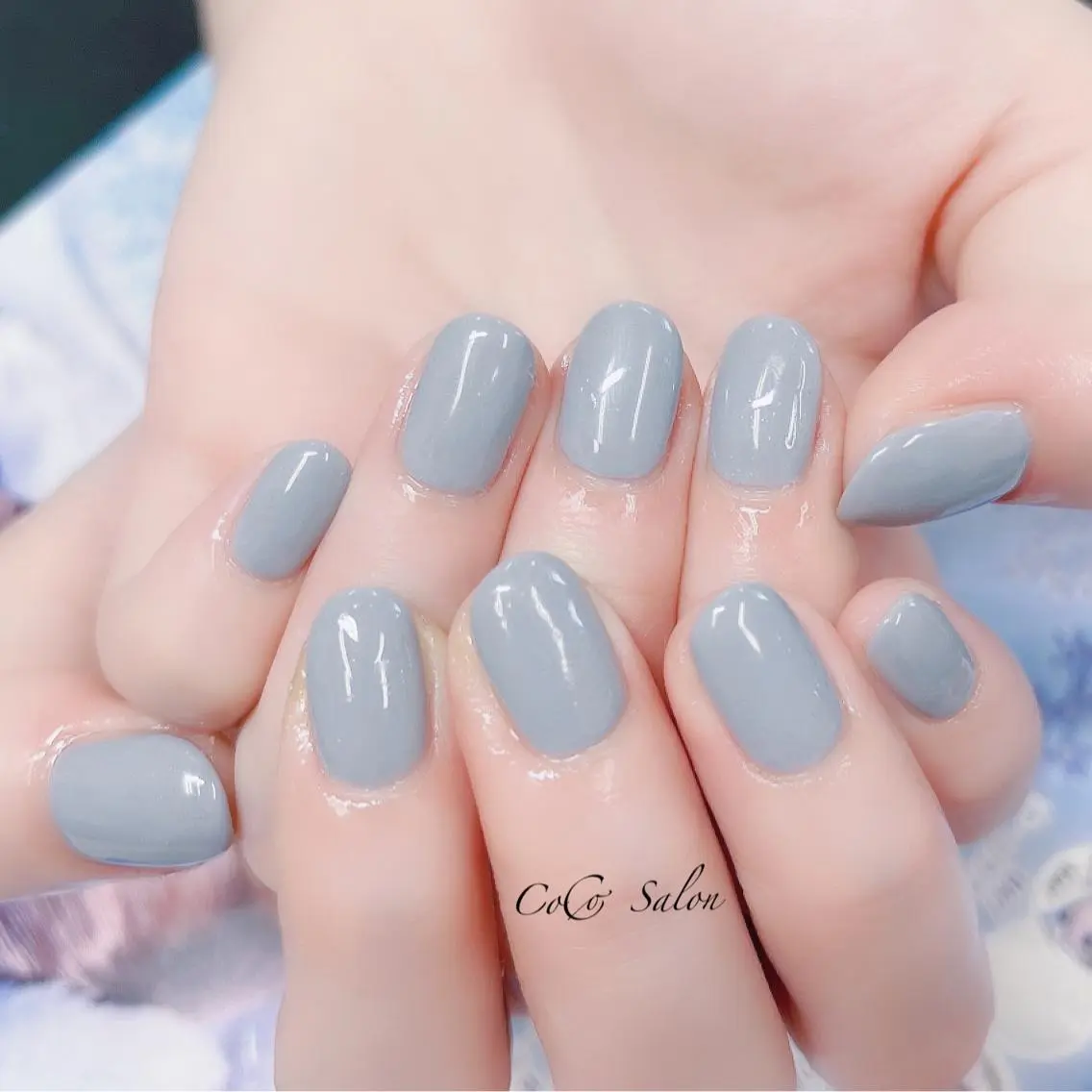 ネイル ブルー 長さ出し ジェルネイル オフィスネイル ワンカラーネイル ハンドネイル CoCoSalon ネイル/まつ毛予約のネイルデザイン