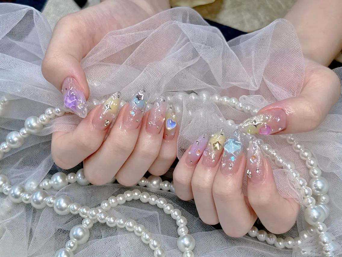 ネイル オーロラネイル チークネイル 長さ出し フットネイル フレンチネイル ハンドネイル Rola kira 麗のネイルデザイン