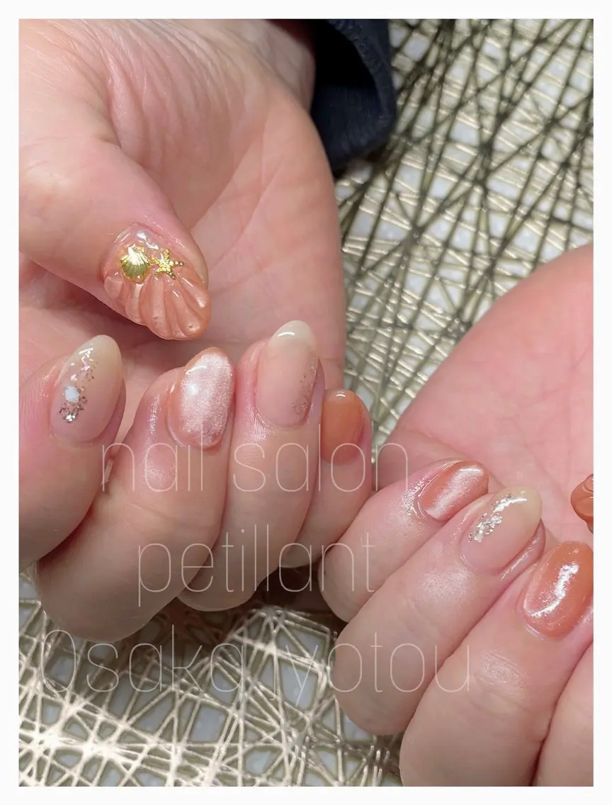ネイル アートネイル オレンジ nail salon petillantのネイルデザイン