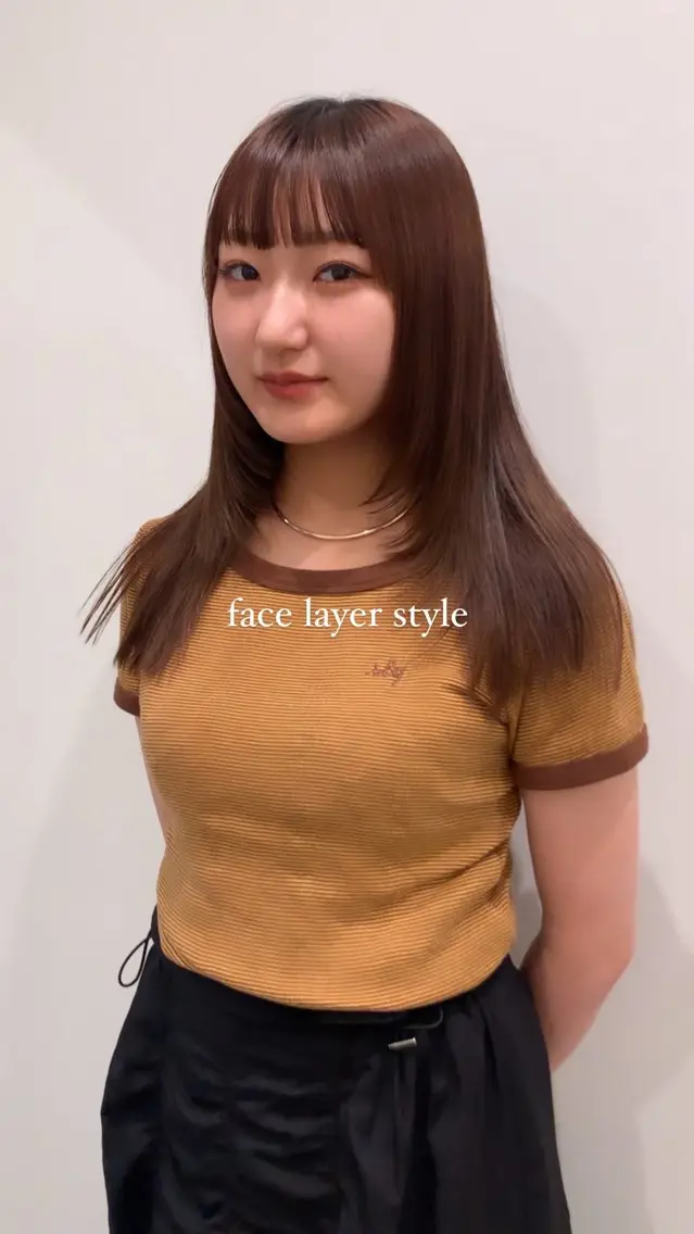 セミロング カラー 顔周りカット レイヤーカット 落合希 Olivebeigeのヘアスタイル