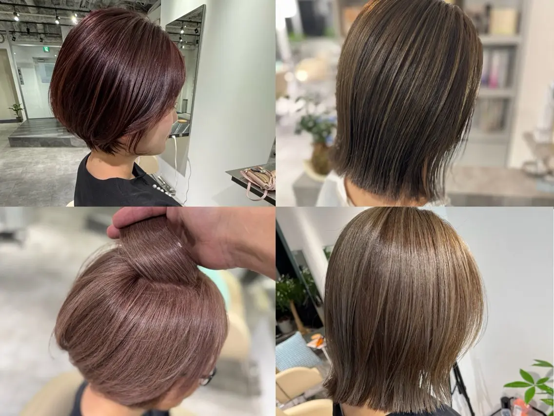 ショート カラー ボブ 髪質改善 カット ヘアカラー トリートメント 夜23時まで予約🉑 reverieあきらのヘアスタイル