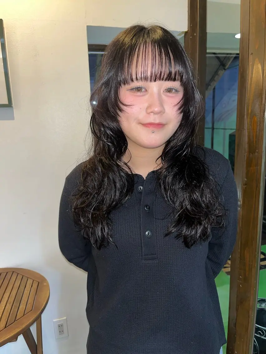 ロング 顔周りカット カット パーマ 似合わせパーマ/ 山本銀次郎のヘアスタイル