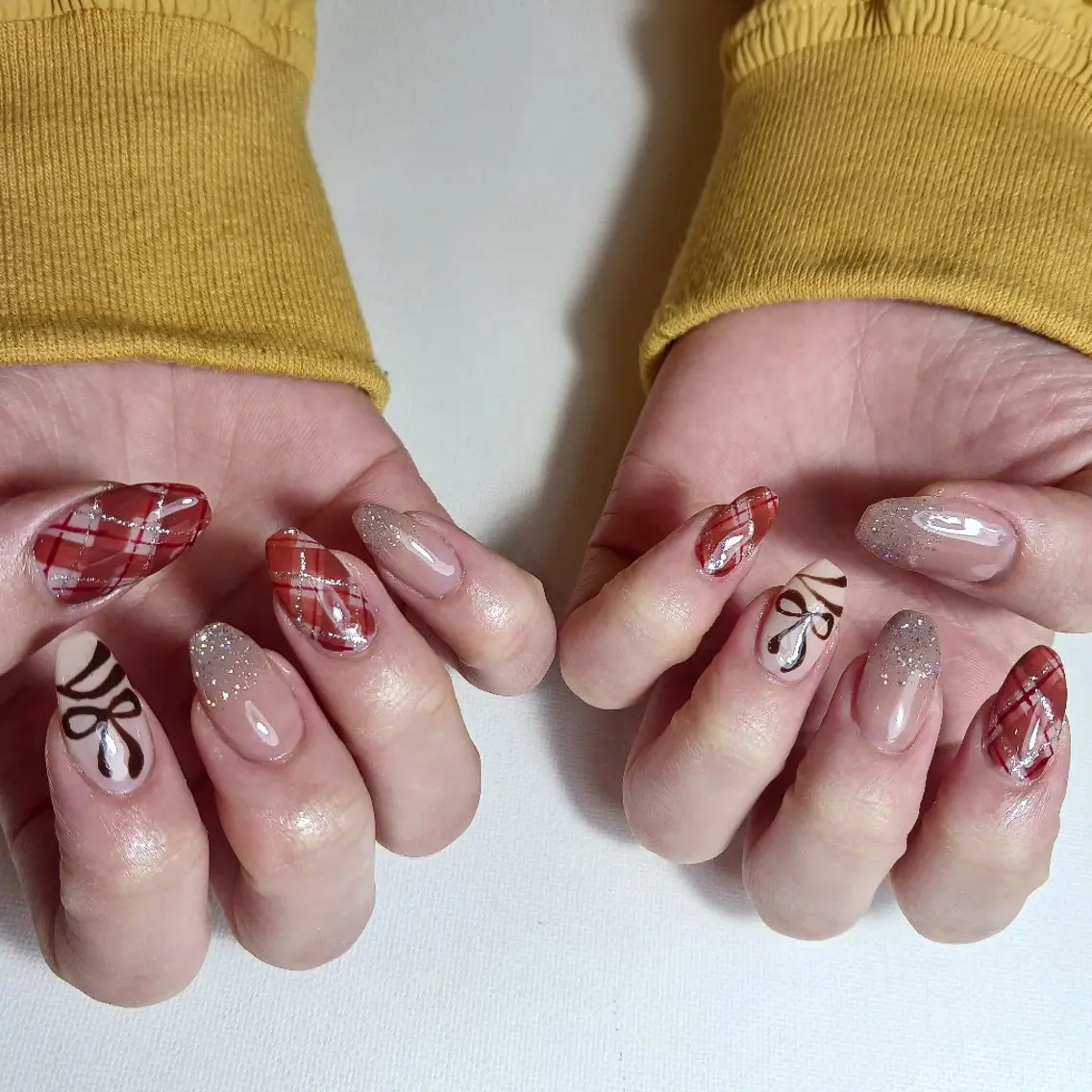 ネイル ジェルネイル グラデーション 持ち込み リボン バレンタイン ハンドネイル owlnail /持込みデザイン専門のネイルデザイン