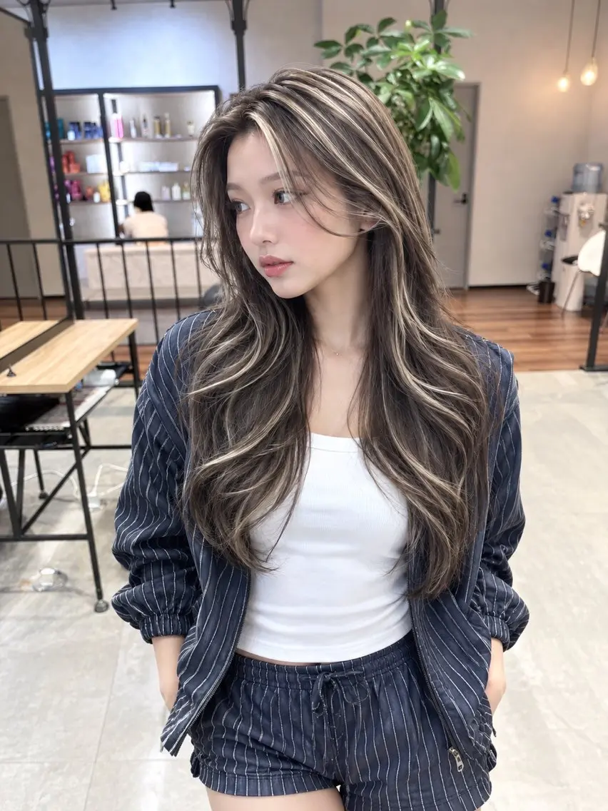 ロング カラー ハイライトカラー 顔まわりレイヤー 外国人風カラー ハイライト レイヤーカット カット ヘアカラー トリートメント 海外風レイヤーカット 👑店長 平松 由のヘアスタイル