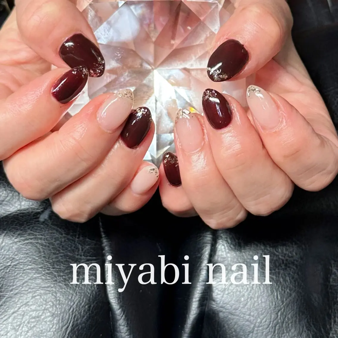 ネイル アートネイル ボルドー ジェルネイル 持ち込み ハンドネイル miyabi nail 桂川駅近くのネイルデザイン