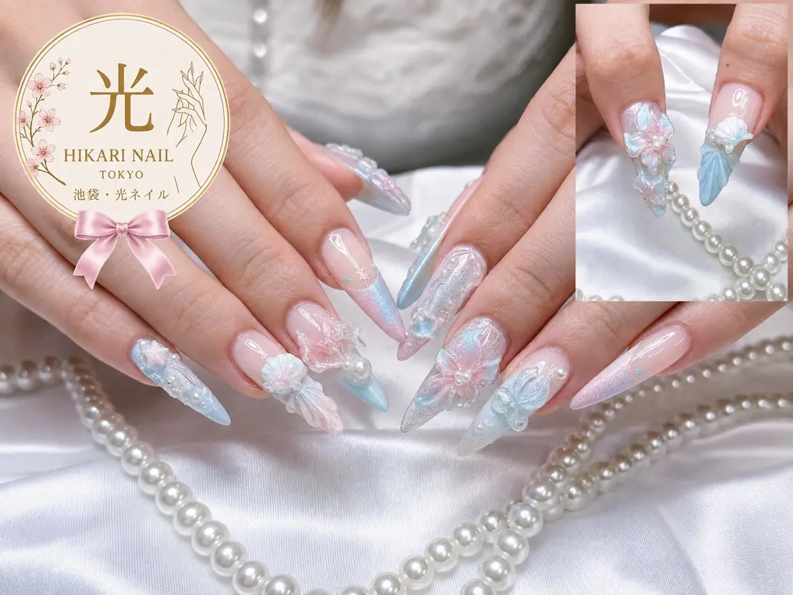 ネイル チークネイル 長さ出し フレンチネイル ガーリー ハート ハンドネイル HikariNail Ikebukuroのネイルデザイン