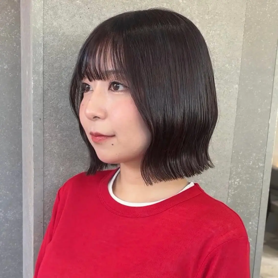 ミディアム 切りっぱなしボブ ボブ くびれヘア カット ヘアカラー トリートメント ボブ/くびれボブ/ 髪質改善/Ru-kaのヘアスタイル